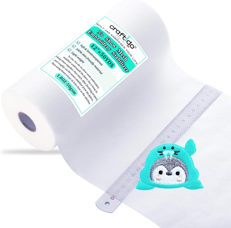 craftido No Show Mesh Embroidery Stabilizer Backing 12" x 50 Yd/roll Compatible with Most Hoops 1.8oz Light Weight for Machine Embroidery and Hand Sewing - Image 1